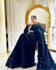 Crow Black Hand Embroidered Saree