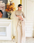 Golden Embellished Hand Embroidered Mukaish Saree