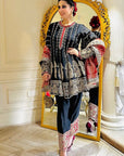 Black Embroidered Short Anarkali Suit