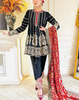 Black Embroidered Short Anarkali Suit
