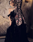 Black Velvet Hand Embroidered Jacket Set