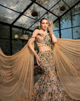 Golden Structure Fish Cut Lehenga