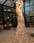 Golden Structure Fish Cut Lehenga