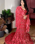 Red Embellished Fish Cut Lehenga