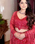 Red Embellished Fish Cut Lehenga