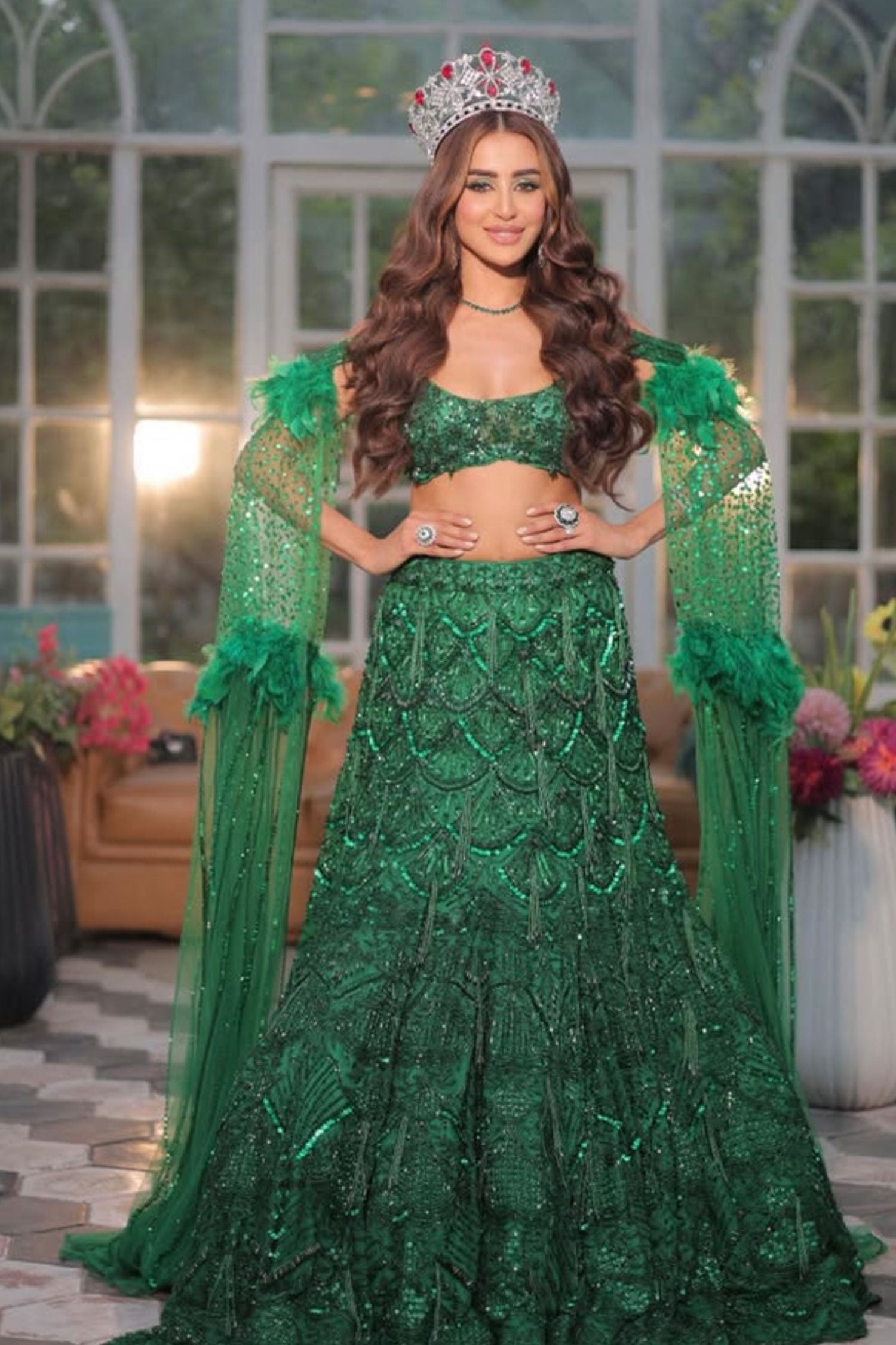 Natural Serenity Green Embroidered Lehenga Set