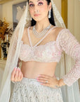 Ivory & Pink Embroidered Lehenga