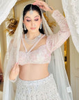 Ivory & Pink Embroidered Lehenga