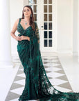 Rich Olive Green Color Saree With Remarkable Long Drape