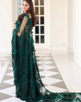 Rich Olive Green Color Saree With Remarkable Long Drape