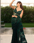 Rich Olive Green Color Saree With Remarkable Long Drape