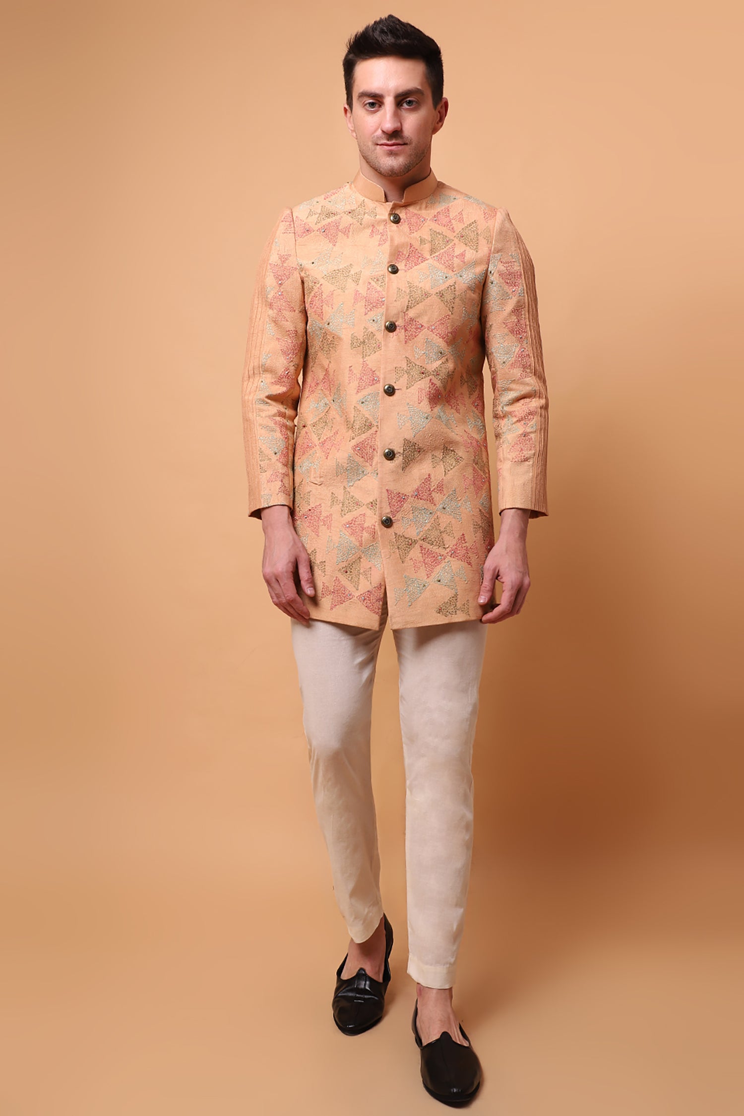 Kantha Men bandgla Jacket - Beige Gold