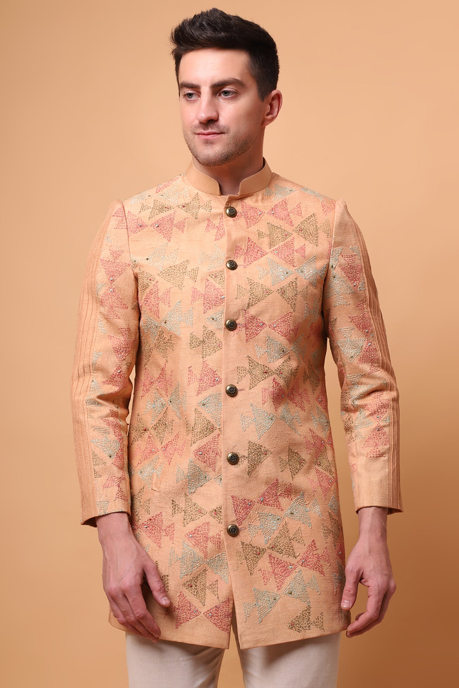 Kantha Men bandgla Jacket - Beige Gold
