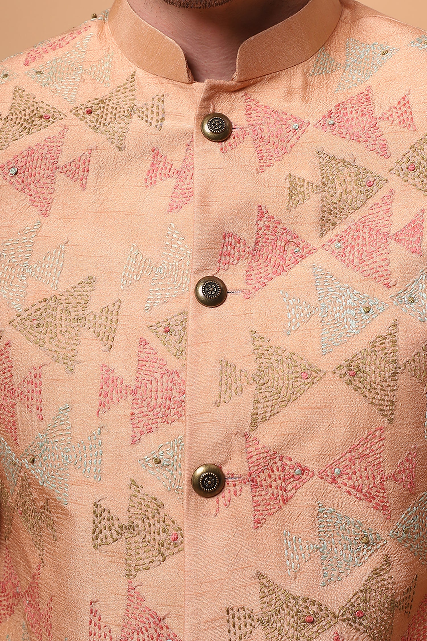 Kantha Men bandgla Jacket - Beige Gold