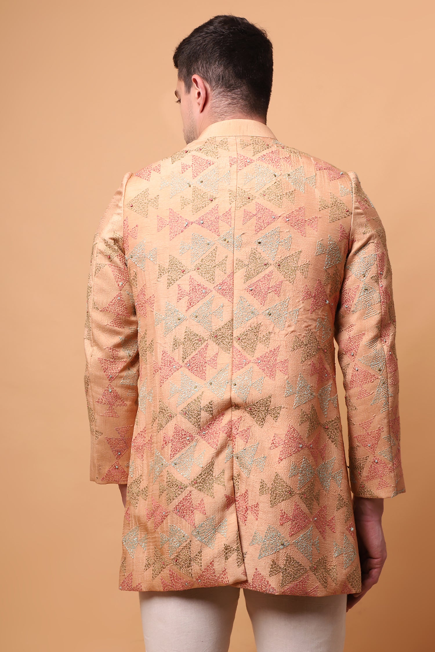 Kantha Men bandgla Jacket - Beige Gold