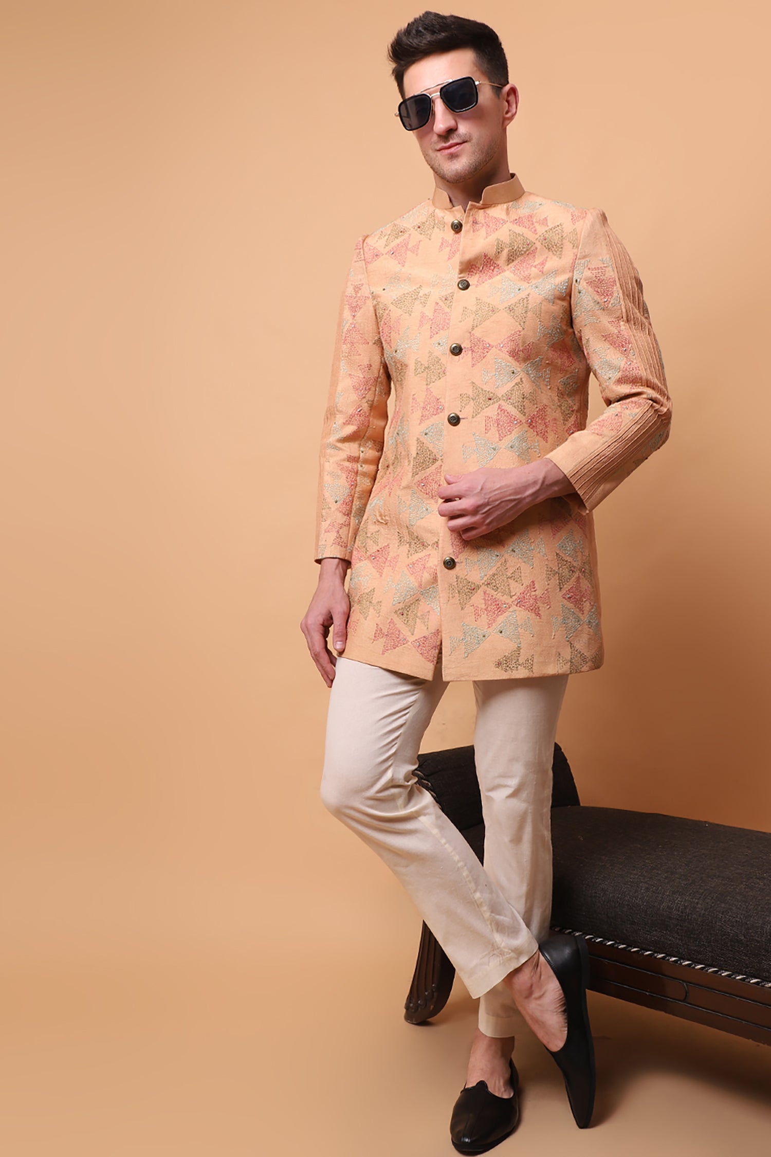 Kantha Men bandgla Jacket - Beige Gold