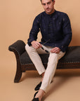 Muqaish Work Men Short Kurta - Blue