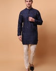 Muqaish Work Men Short Kurta - Blue