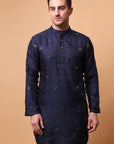 Muqaish Work Men Short Kurta - Blue