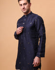 Muqaish Work Men Short Kurta - Blue