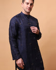 Muqaish Work Men Short Kurta - Blue