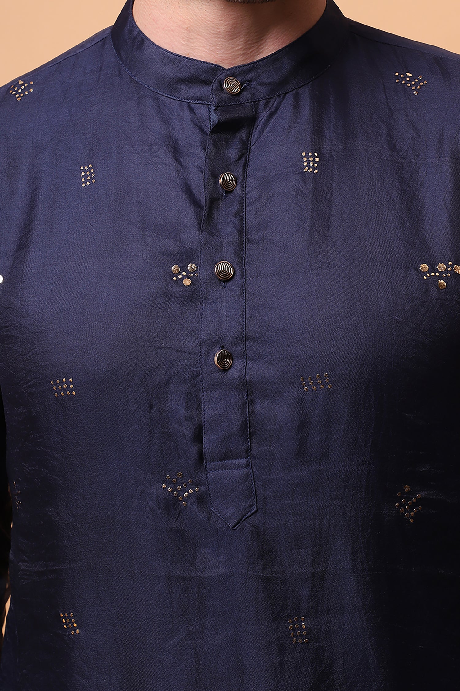 Muqaish Work Men Short Kurta - Blue