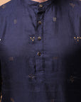 Muqaish Work Men Short Kurta - Blue