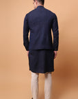 Kantha Work Men Kurta Set - Navy Blue