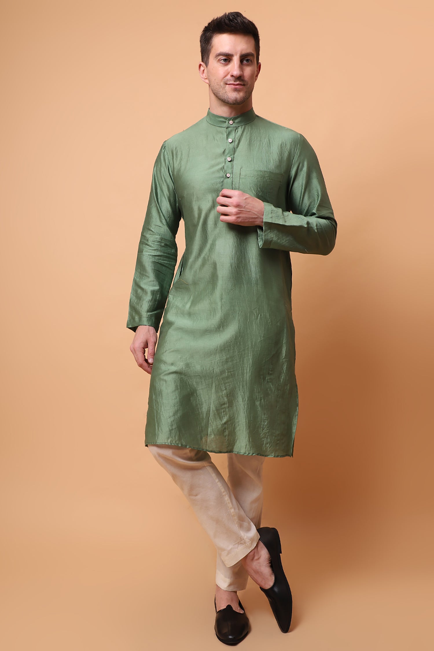 Muqaish Work Men Kurta Set - Green