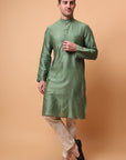 Muqaish Work Men Kurta Set - Green