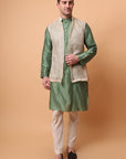 Muqaish Work Men Kurta Set - Green
