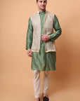 Muqaish Work Men Kurta Set - Green