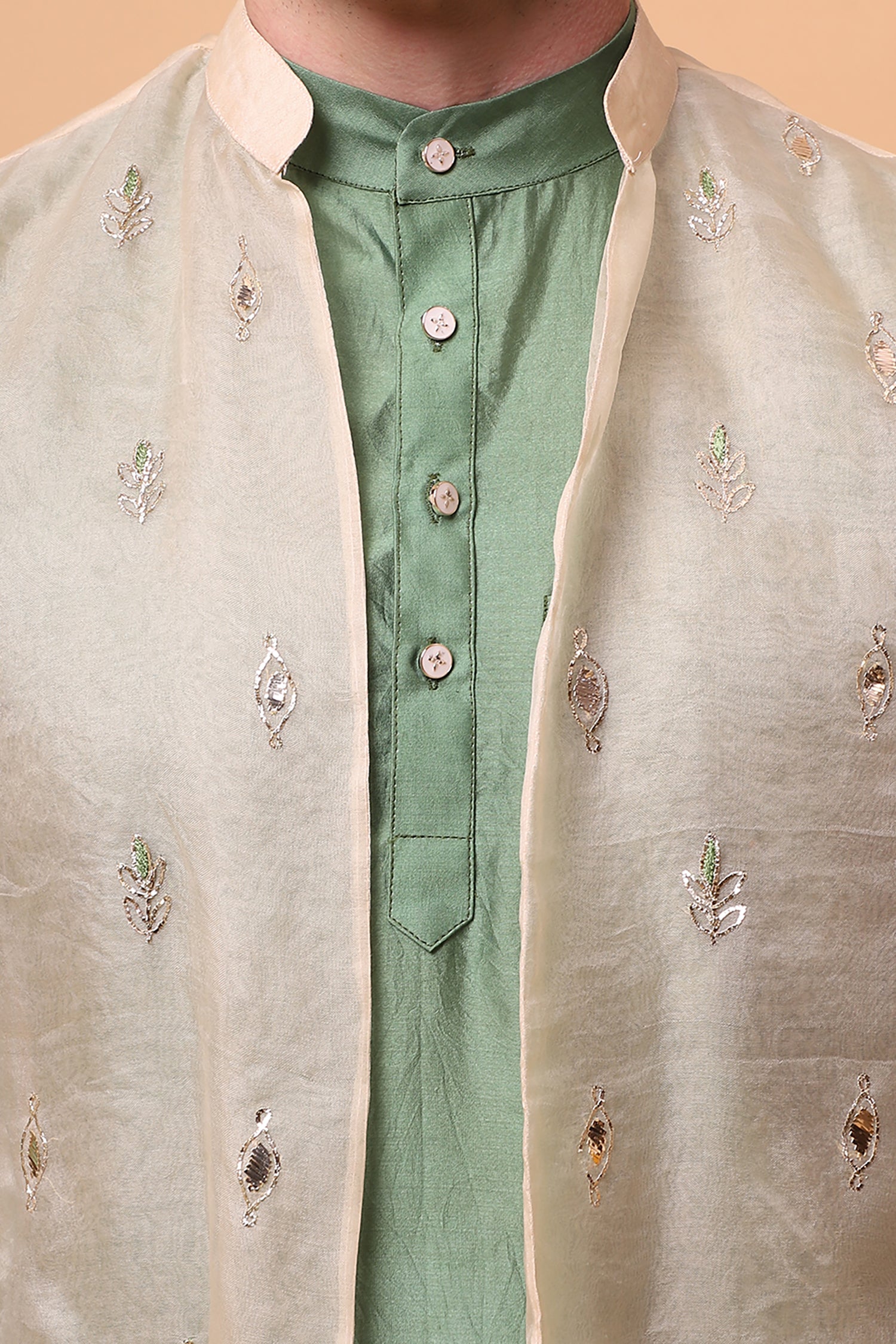 Muqaish Work Men Kurta Set - Green