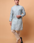 Muqaish Work Men Kurta Set -Sky Blue