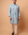 Muqaish Work Men Kurta Set -Sky Blue