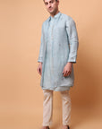 Muqaish Work Men Kurta Set -Sky Blue