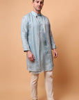 Muqaish Work Men Kurta Set -Sky Blue