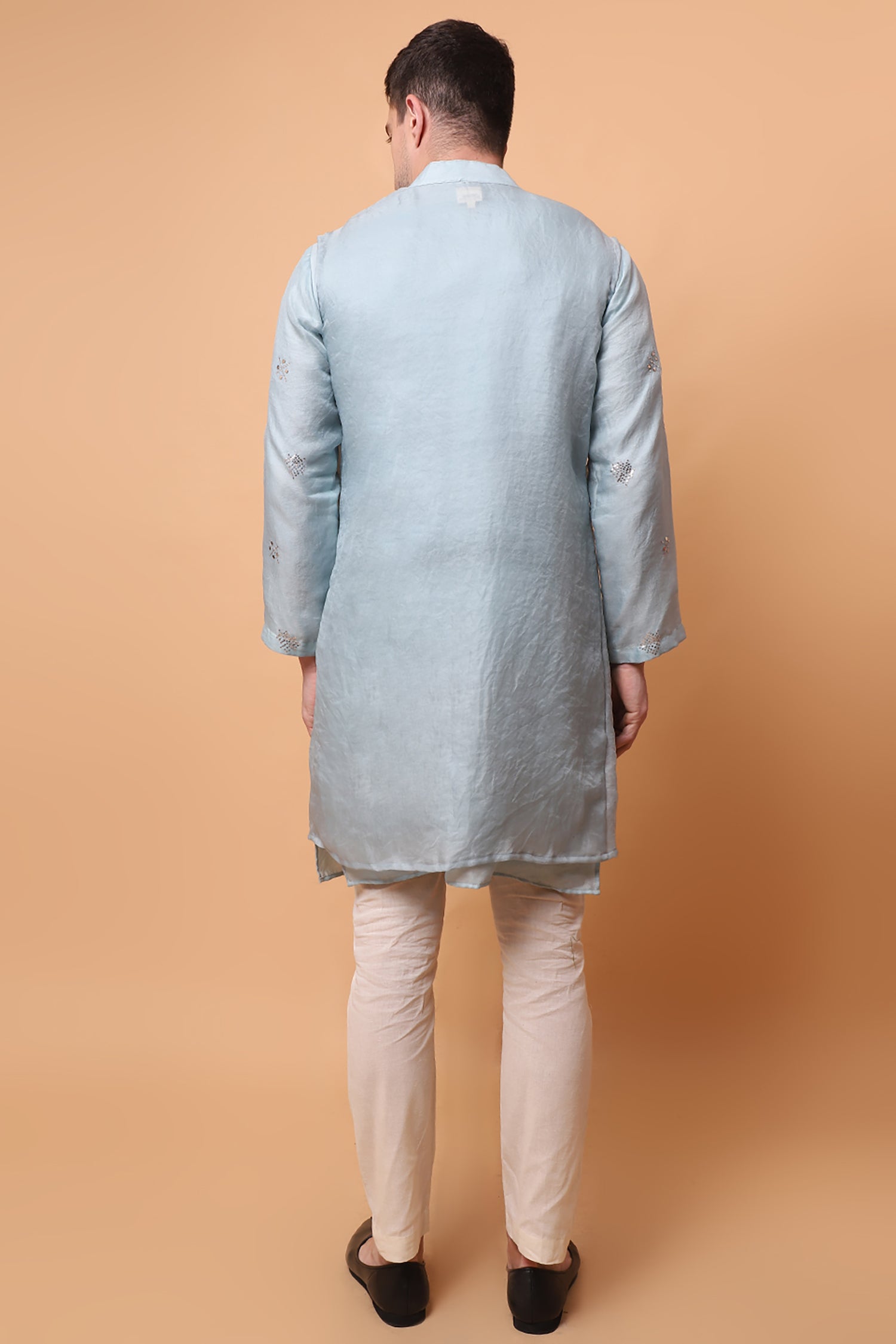 Muqaish Work Men Kurta Set -Sky Blue