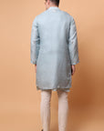 Muqaish Work Men Kurta Set -Sky Blue