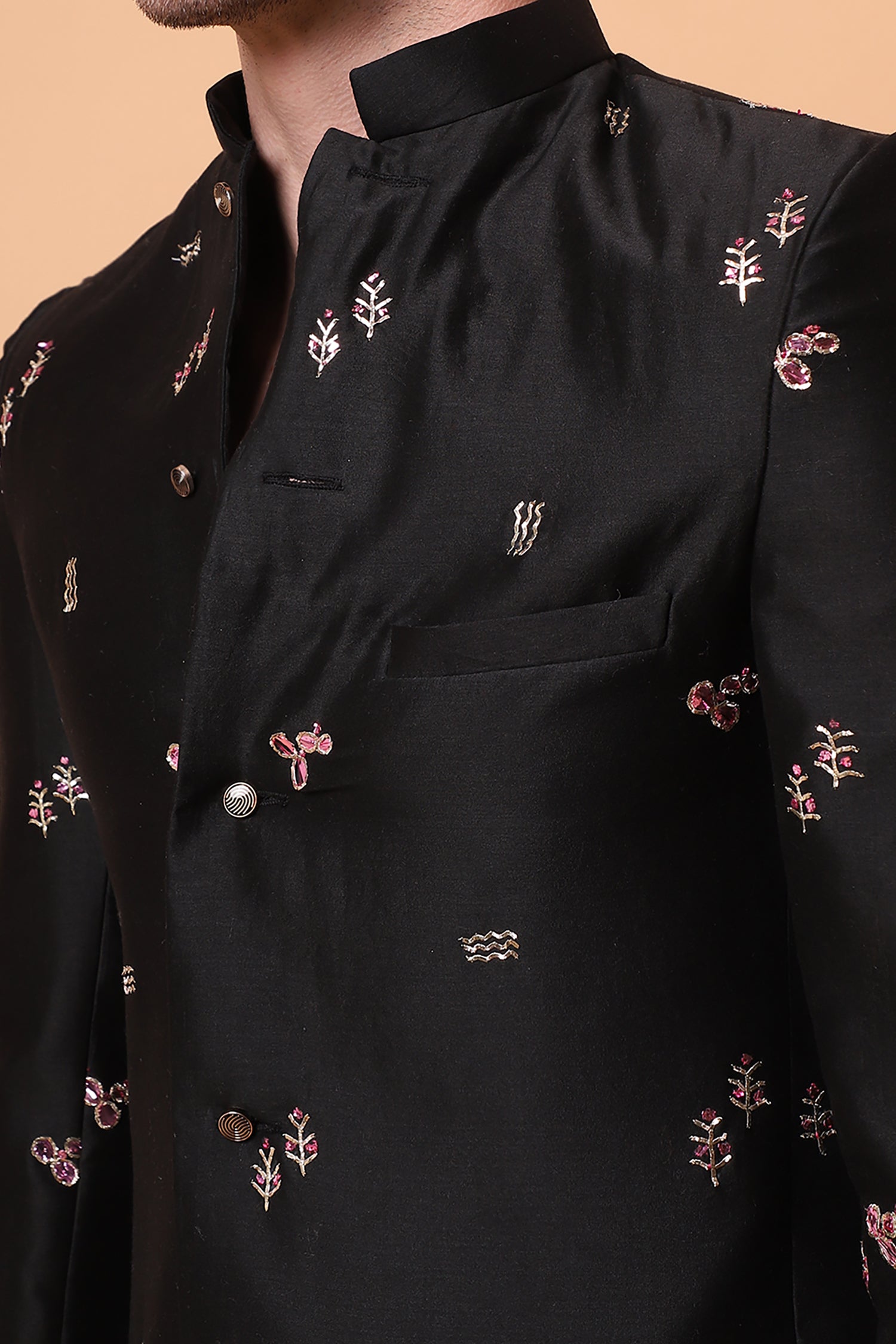 Muqaish Work Men Jacket - Black