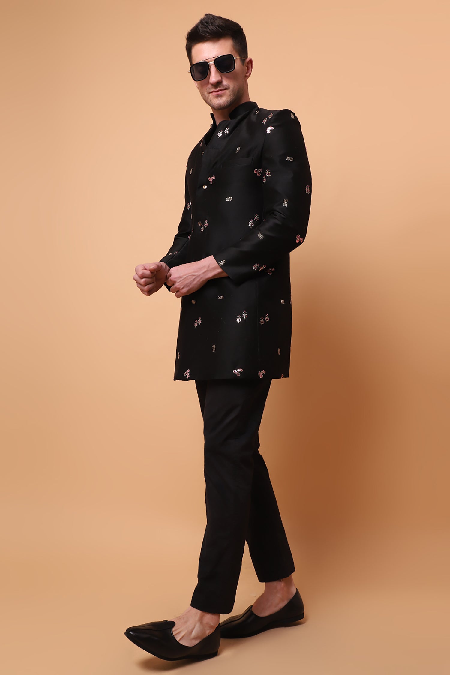 Muqaish Work Men Jacket - Black