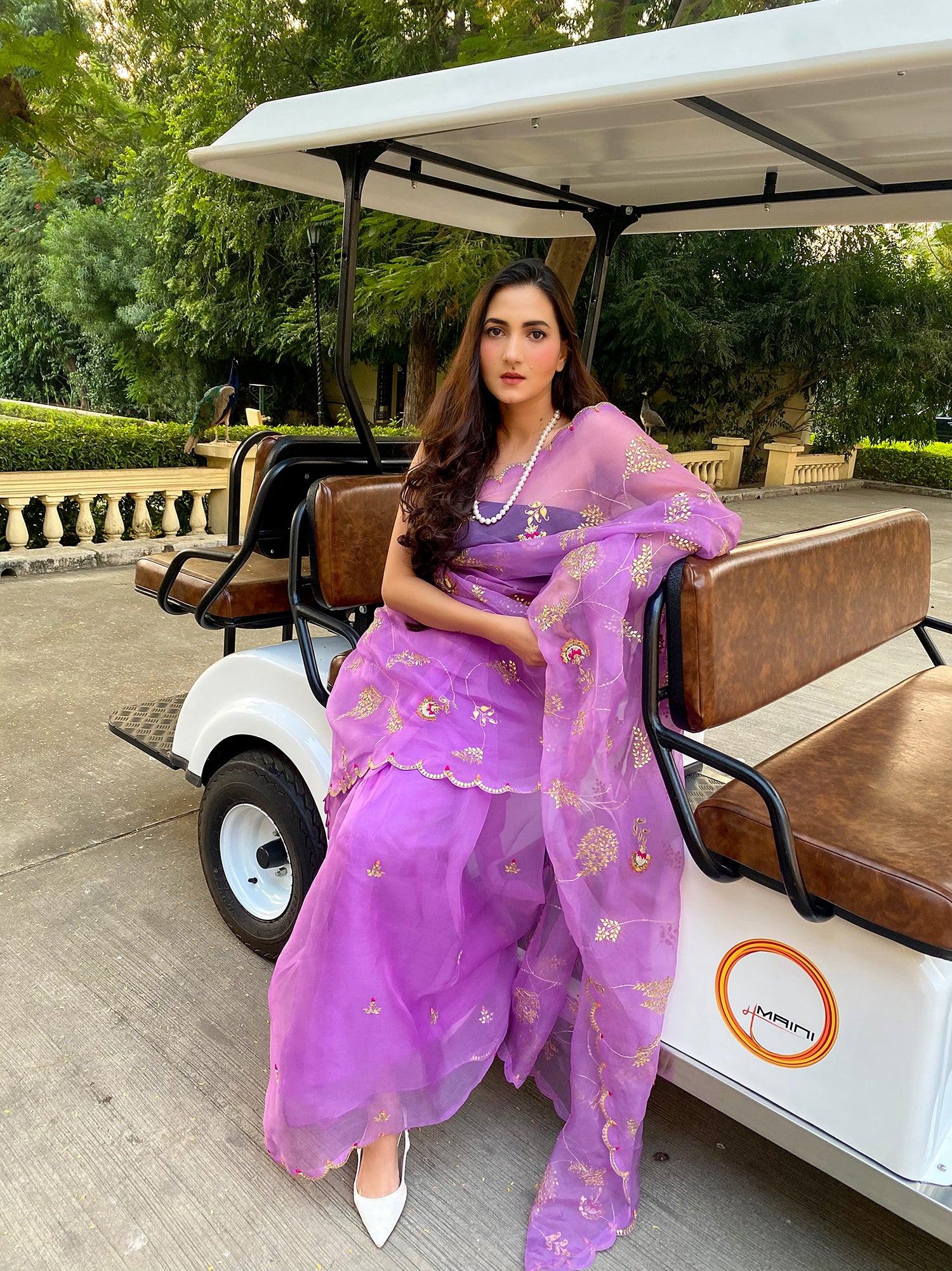 Purple Hand Embroidered Gota Patti Jaal Saree Set