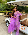 Purple Hand Embroidered Gota Patti Jaal Saree Set