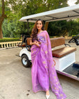 Purple Hand Embroidered Gota Patti Jaal Saree Set