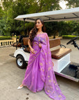 Purple Hand Embroidered Gota Patti Jaal Saree Set