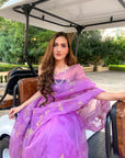 Purple Hand Embroidered Gota Patti Jaal Saree Set