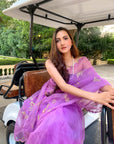 Purple Hand Embroidered Gota Patti Jaal Saree Set