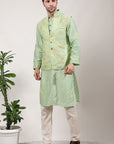 ChikanKari Silk Kurta Set - Green