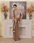 Nude Brown Color Saree With Modish Top And