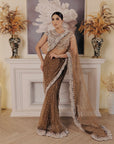 Nude Brown Color Saree With Modish Top And